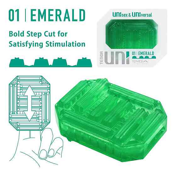 Унісекс-стимулятор Tenga UNI Emerald, зелений, з геометричним рельєфом, лубрикант у комплекті Sex Aura Київ