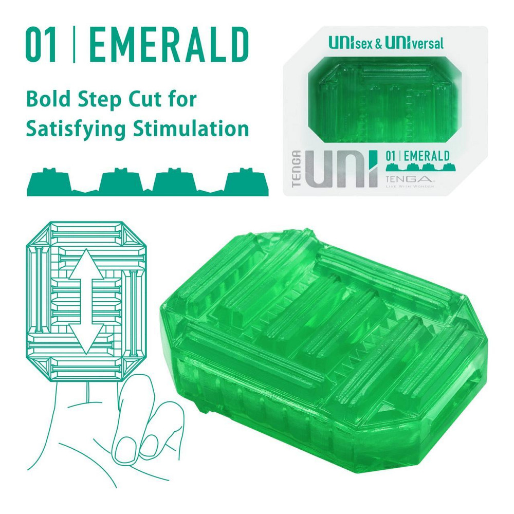 Унісекс-стимулятор Tenga UNI Emerald, зелений, з геометричним рельєфом, лубрикант у комплекті Sex Aura Київ - фото 2
