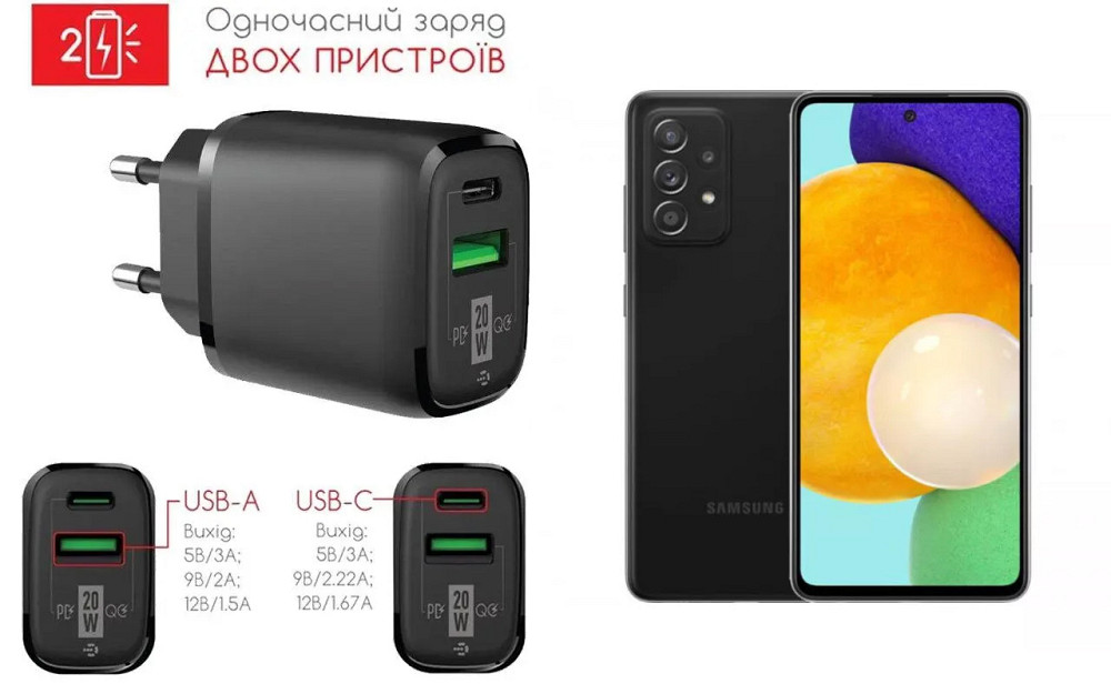 Сетевое зарядное устройство для Samsung Galaxy A72 SM-A725, 20W 3A, Quick Charge 3.0 Киев - изображение 1