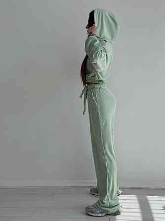 Жіночий стильний костюм-двійка: кофта та штани з плюш велюру М'ятний, 44/46 Одеса