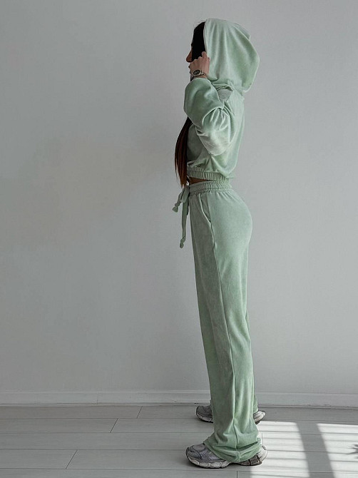 Женский стильный костюм двойка: кофта и штаны из плюш велюра Мятный, 44/46 Одесса - изображение 3