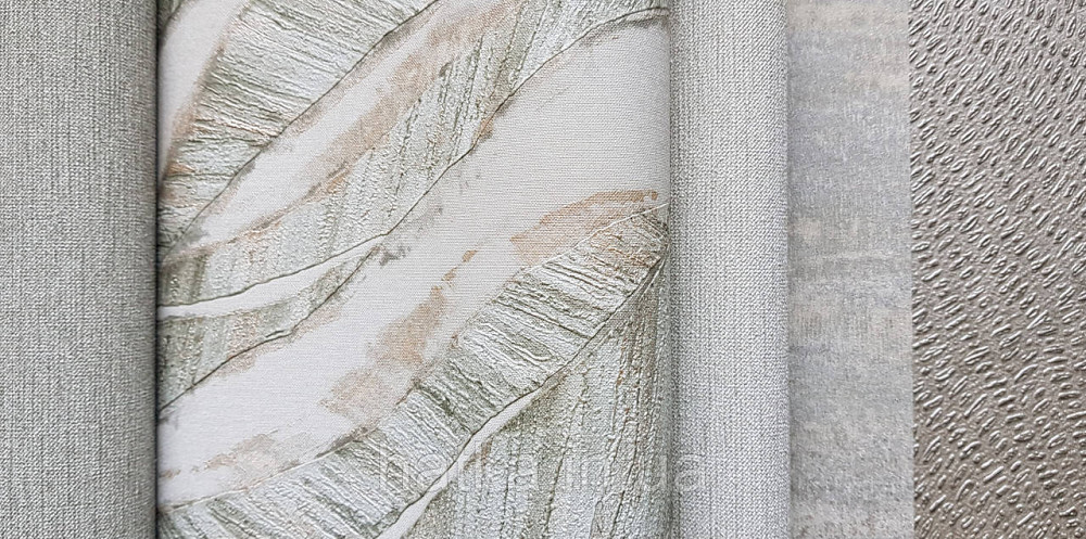 Шпалери вінілові на флізеліновій основі Rasch Ascona 1.06х10 метрове листя структурне зелене із золотистим Київ - фото 3