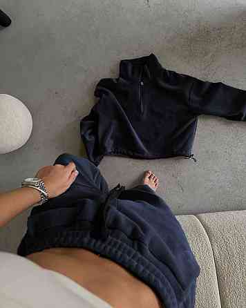 Женский теплый повседневный костюм двойной двухсторонний флис Темно-синий, 42/46 Одесса