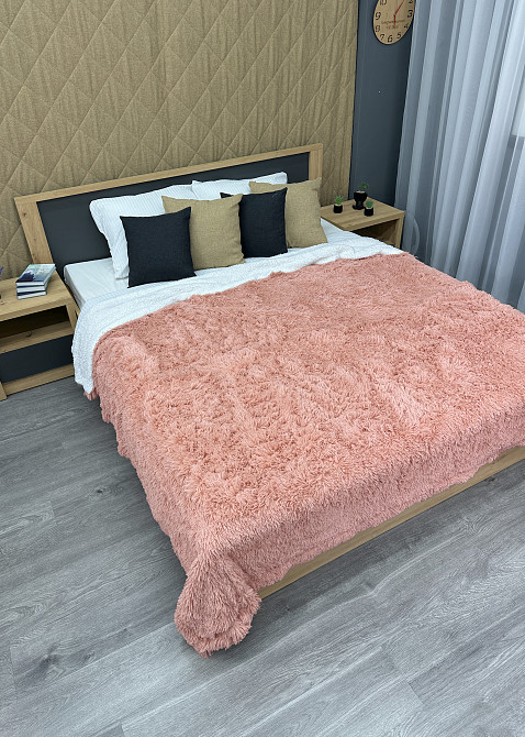 Плед-покривало 200х230 см (+-10см) Травка на овчині колір персиковий з білим (87-214) Київ - фото 4