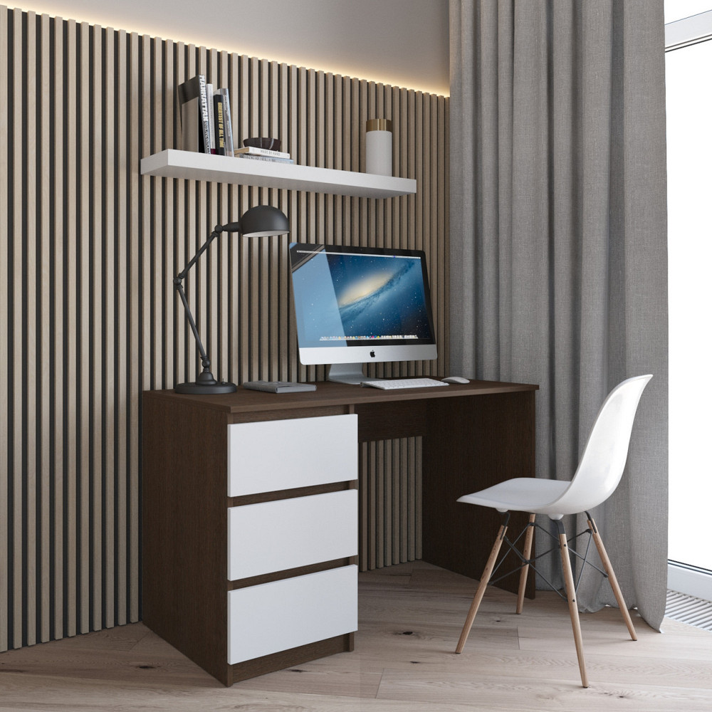 Комп’ютерний стіл VAYS R-13 Венге Темний-Білий фасад, письмовий з тумбою зліва, 3 шухляди, без ручок, ЛДСП, 120×60×75 см - для дому та офісу Львів - фото 1