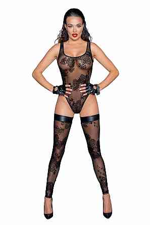 Боди Noir Handmade F242 Tulle body with patterned flock embroidery, M Sex Aura Киев