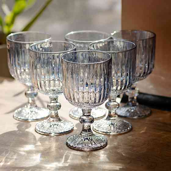 Набір келихів для вина 6 штук по 300 мл ребристих із товстого скла синій HP-19-237 Коломия