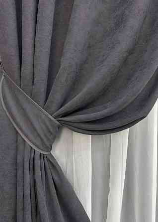 Комплект готових штор VR-Textil Мікровелюр Petek YL № 1706ш Графітовий 150х295 см 2 шт (33-0603) Київ