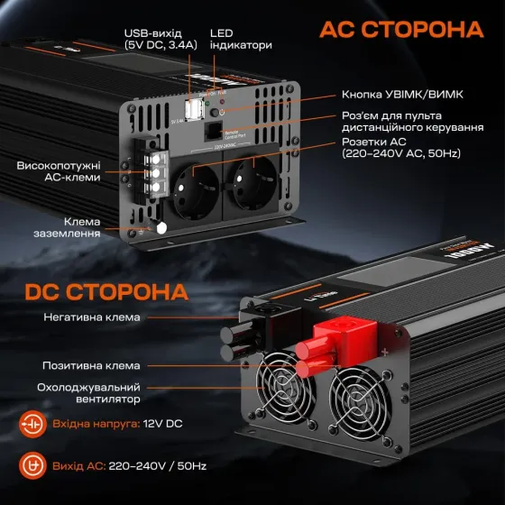 Автономний однофазний інвертор 1kW/12V LiTime L12V1KW-EN-D (44-00526) Киев