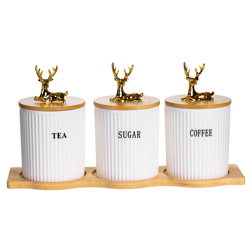 Набір фарфорових банок для сипучих 3 шт на підставці Київ - фото 1