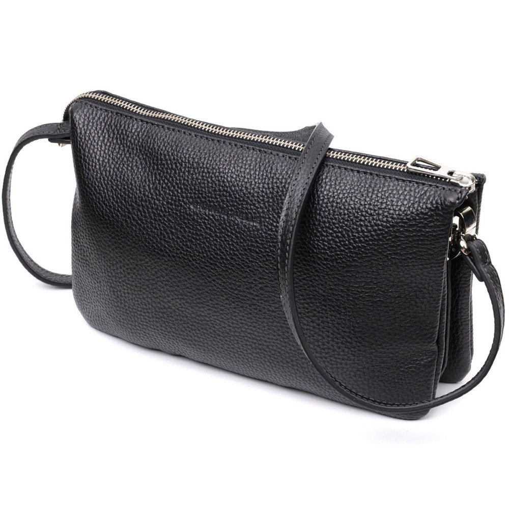 Удобный женский клатч из натуральной зернистой кожи GRANDE PELLE 11697 Черный Киев - изображение 1