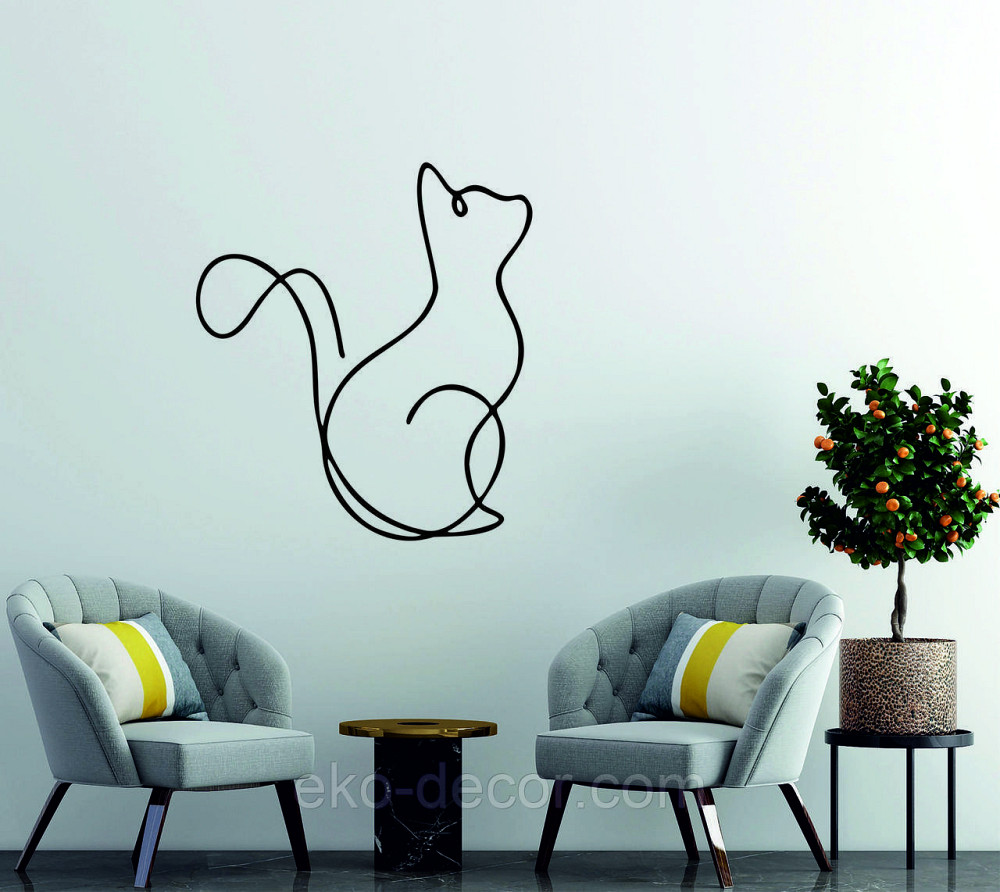 Декоративное настенное 3D Панно «Кот» Декор на стену с объемом 90*66 см, Черный Киев - изображение 1