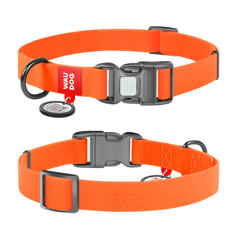 Ошейник для собак водостойкий WAUDOG Waterproof c QR паспортом, пластикова пряжка-фастекс, Ш 20 мм, Дов 28-40 см, помаранчевий Київ - фото 2