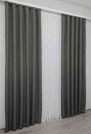 Комплект готовых штор VR-Textil Лен-блэкаут № 1220ш Серый 100х270см 2 шт (31-481) Киев