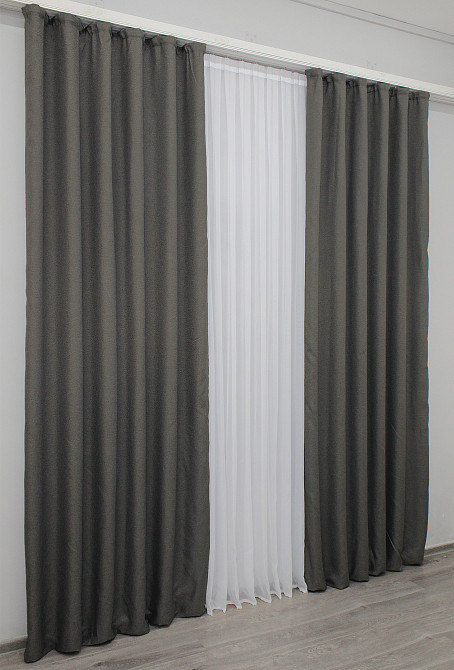 Комплект готовых штор VR-Textil Лен-блэкаут № 1220ш Серый 100х270см 2 шт (31-481) Киев - изображение 5