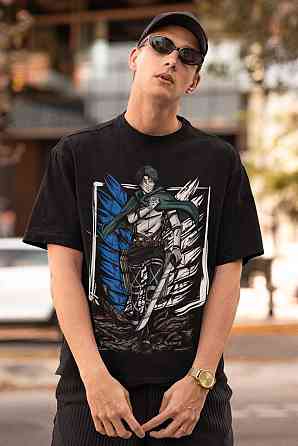 Футболка аниме Атака титанов оверсайз (S/M/L) Черний AnimeJ1005 Днепр