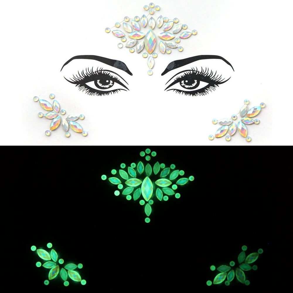 Стрази наклейки на обличчя фосфорні концертні one size різнобарвний Київ - фото 1