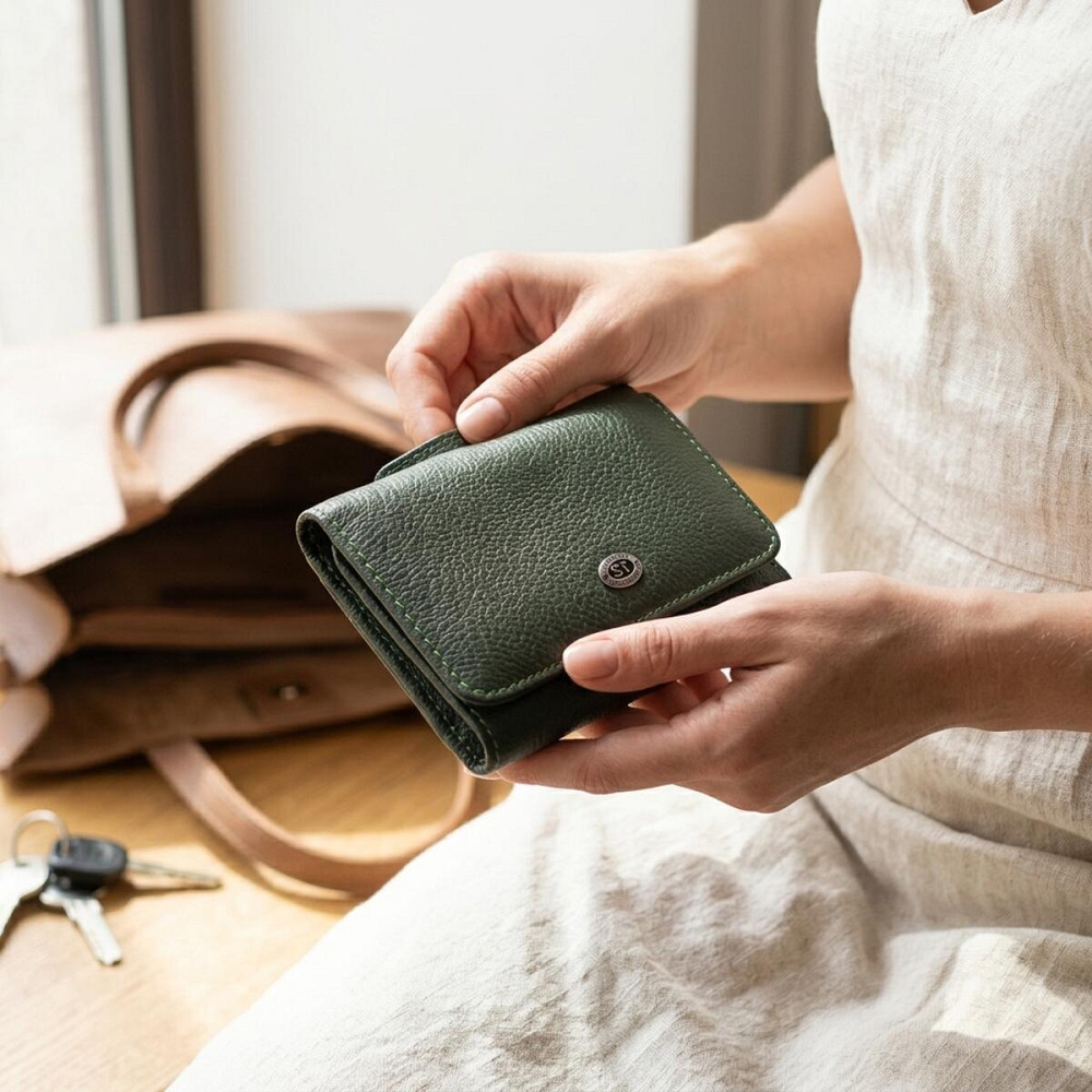 Жіночий гаманець компактного розміру з натуральної шкіри ST Leather 23072 Зелений Київ - фото 12