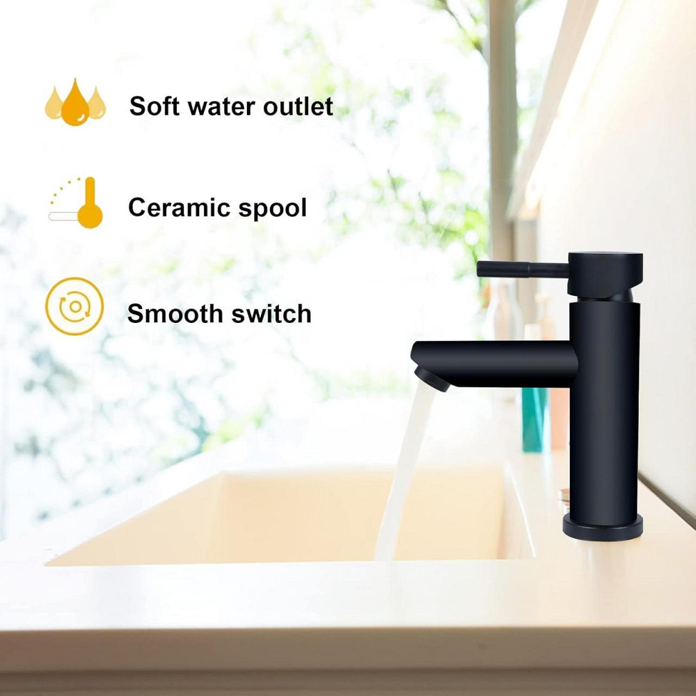 SLFYEE чорний змішувач для ванної кімнати, умивальника, матовий, комплект змішувача з нержавіючої сталі 304 Київ - фото 6