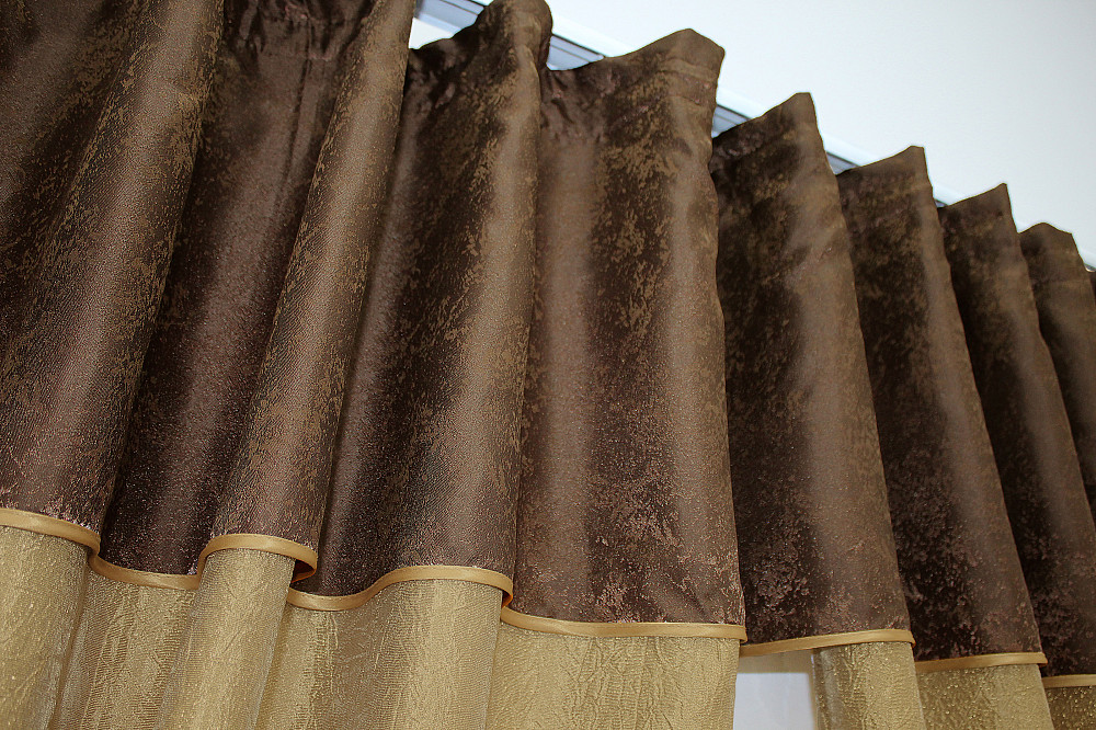 Кухонные шторы VR-Textil № 073к с ламбрекеном и подхватами золотистый с коричневым 275х170 см (52-0049) Киев - изображение 5