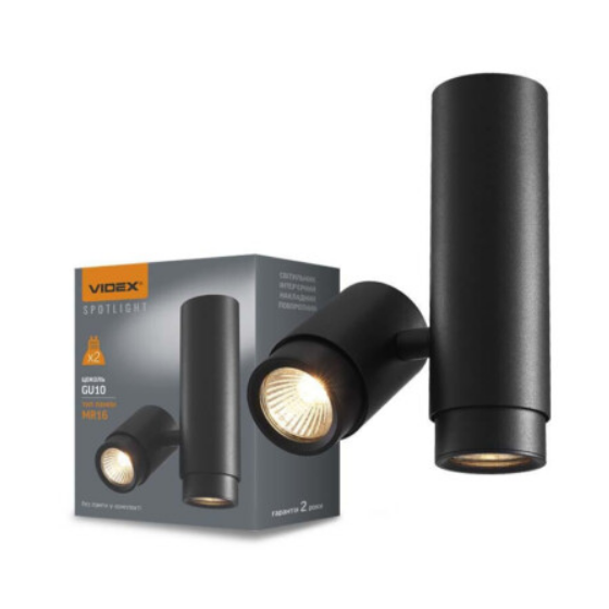 LED Світильник накладний під лампу GU10 поворотній подвійний чорний VL-SPF07-B Videx Житомир - изображение 3