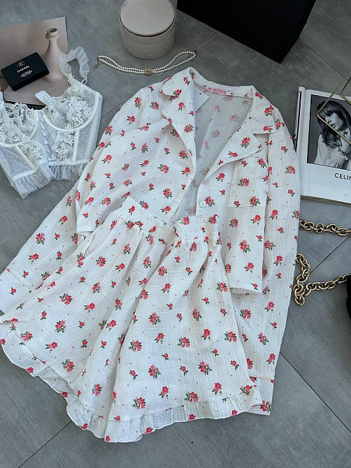 Женская принтованная пижама двойка из натурального муслина Молочный 3, 42/44 Одесса - изображение 7