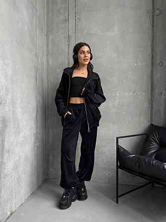 Жіночий прогулянковий костюм-двійка: кофта та штани з турецького велюру Чорний, 42/44 Одеса