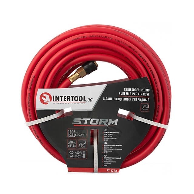 Професійний шланг гібридний STORM INTERTOOL PT-1772, професійний, 20 атм, 8*15 мм, 20 м з латунними швидкороз'ємними з'єднаннями Київ - фото 1
