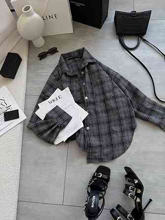 Женская стильная оверсайз рубашка в клетку фланель 100% коттон Графит Одесса