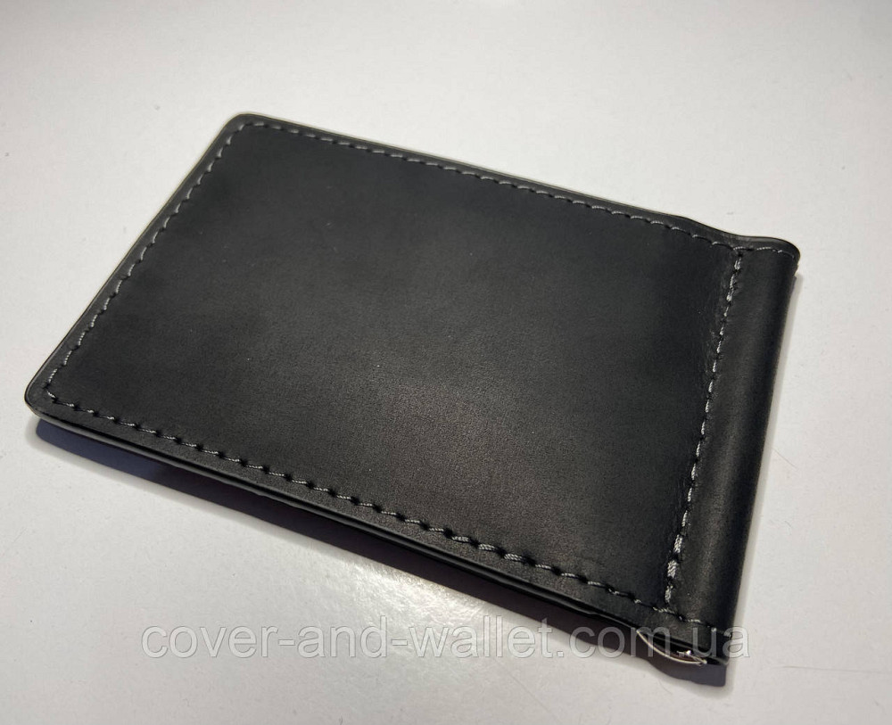 Тонкий затискач для купюр та карток чорного кольору з натуральної шкіри Grande Pelle Onda Київ - фото 4