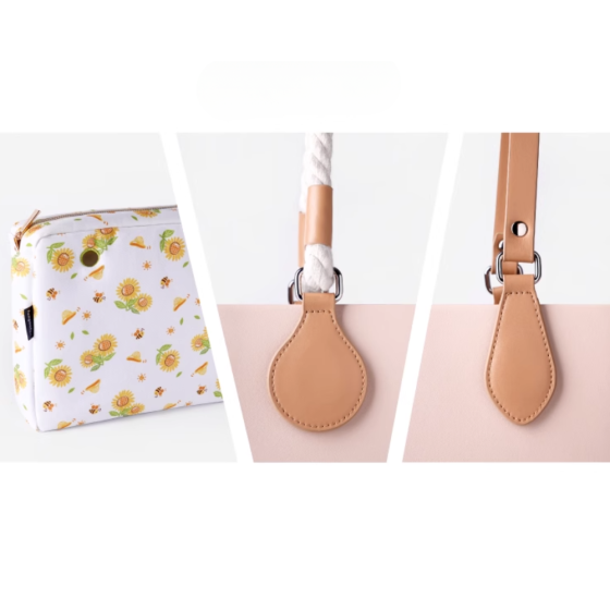 Женская сумочка шопер силиконовая на плечо с двумя комплектами ручек с подкладкой на молнии Fungoofun, бежевая Каменец-Подольский