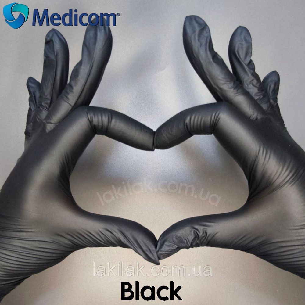 Рукавички нітрилові Medicom розмір M Black 5.0р (чорні) 1 пара Херсон - фото 1