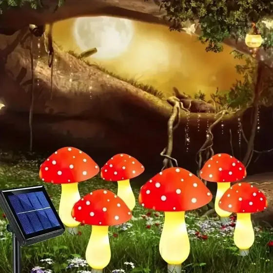 Декоративная гирлянда «Мухоморы» с солнечной батареей, 8 режимов свечения 6 шт Коломия