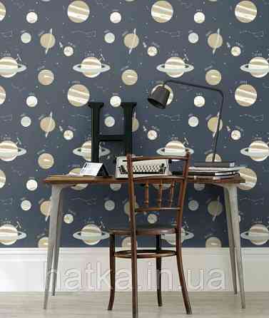 Детские флизелиновые обои Caselio Our Planet космос планеты звезды надписи на черном фоне Киев
