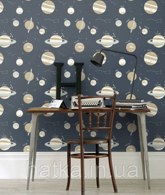 Детские флизелиновые обои Caselio Our Planet космос планеты звезды надписи на черном фоне Киев - изображение 2