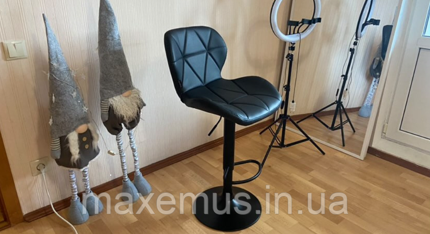 Барний стілець для барної стійки з спинкою на кухню на чорній основі високий Hoker еко шкіра B 087 ч Львів - фото 1