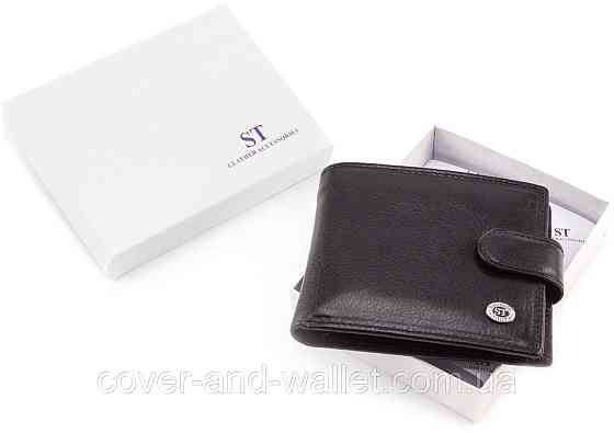 Мужской кошелек из гладкой кожи черного цвета ST Leather Киев