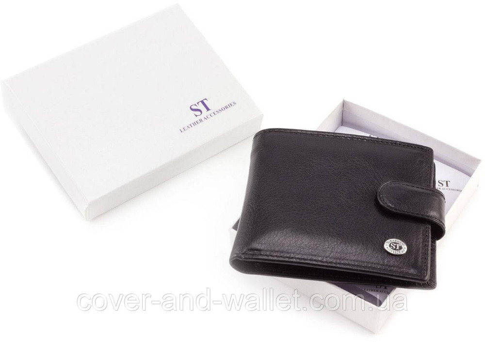 Мужской кошелек из гладкой кожи черного цвета ST Leather Киев - изображение 2