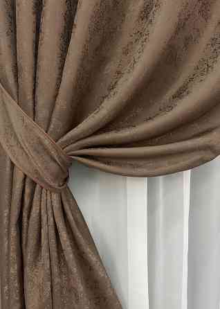 Комплект готових штор VR-Textil Жакард Мармур Al1 № 660ш Коричневий 150х285 см 2 шт (33-0134) Київ
