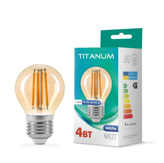 Лампа G45 4W E27 2200К 220V Filament A LED Titanum Житомир - изображение 2