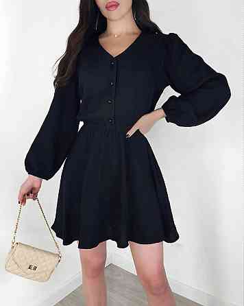 Женское легкое мини платье из натуральной ткани муслин Черный, Oversize 42/46 Одесса