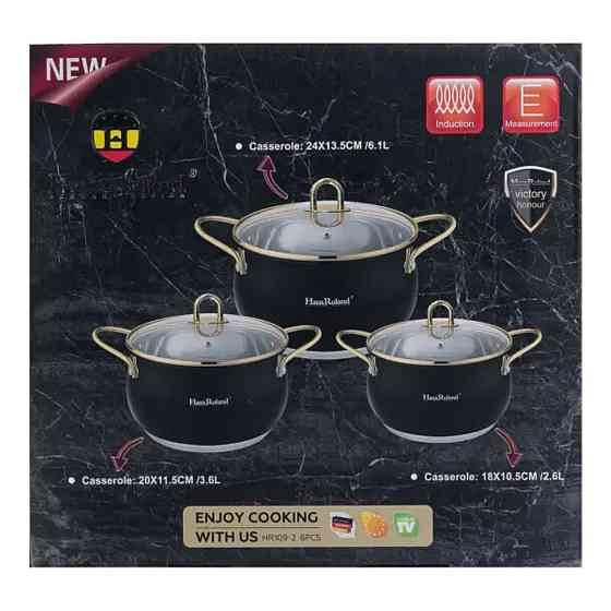 Haus Roland Набір каструль із нержавіючої сталі 2,6 л - 3,6 л - 6,1 л зі скляними кришками HP33 Київ