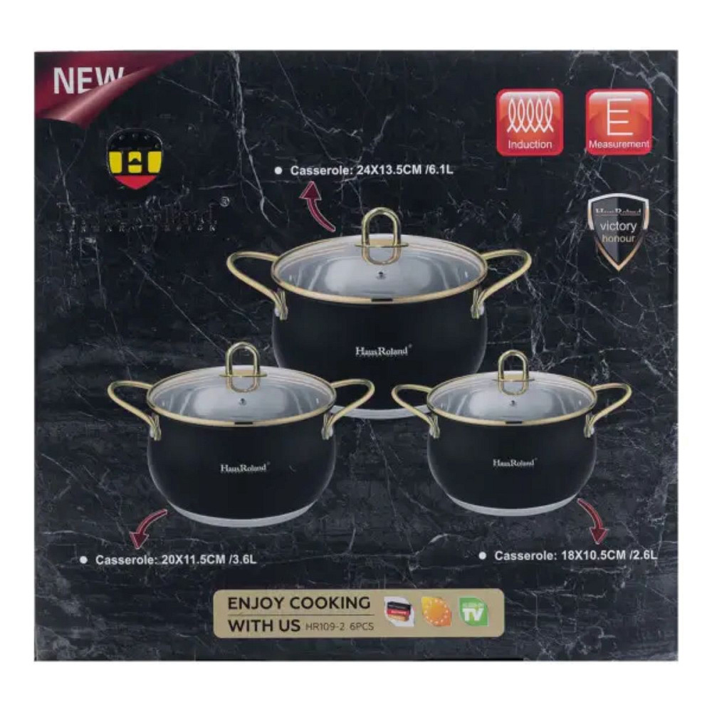 Haus Roland Набір каструль із нержавіючої сталі 2,6 л - 3,6 л - 6,1 л зі скляними кришками HP33 Київ - фото 6