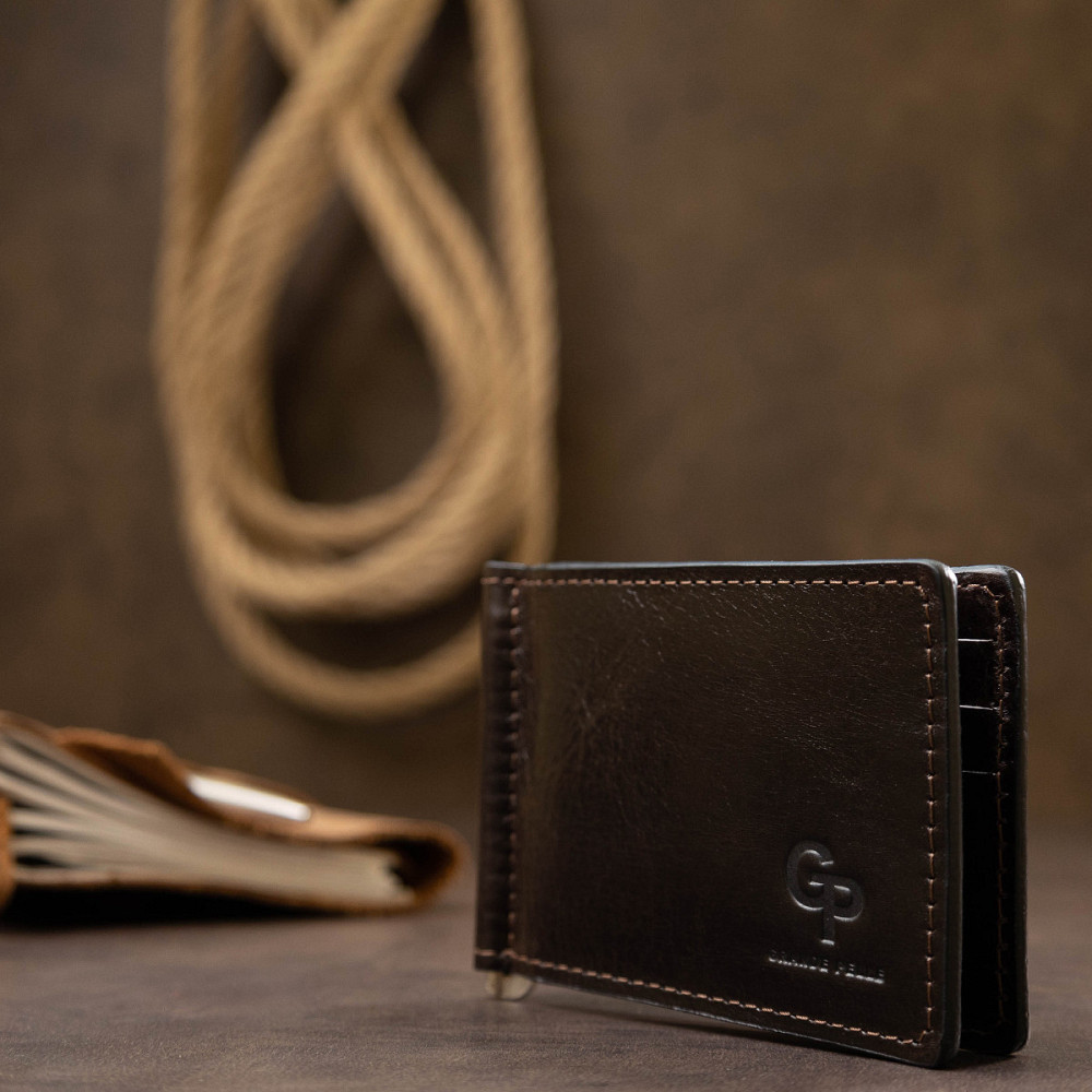 Чоловічий практичний затиск для грошей GRANDE PELLE 11403 Темно-коричневий Київ - фото 4