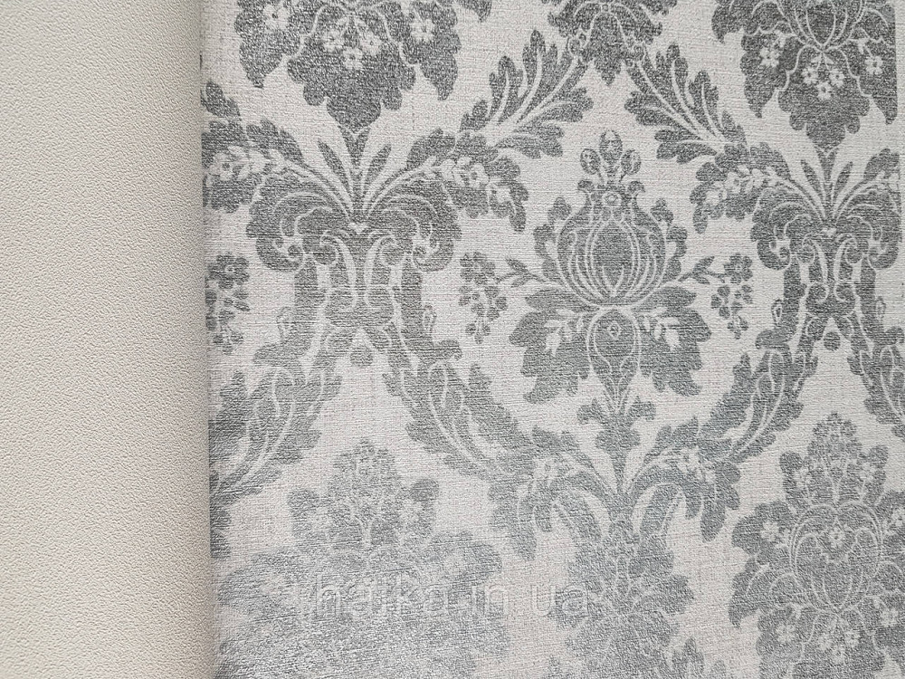 Шпалери вінілові на флізеліні AS creation Perfect 1.06Х10 класика вензелю дамаск сріблясті на світло-сірому Київ - фото 4