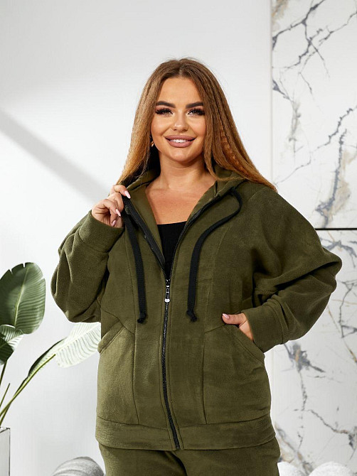 Жіночий теплий костюм-двійка: кофта та штани батал двосторонній фліс Полар Хакі, 54/56 Одеса - фото 3