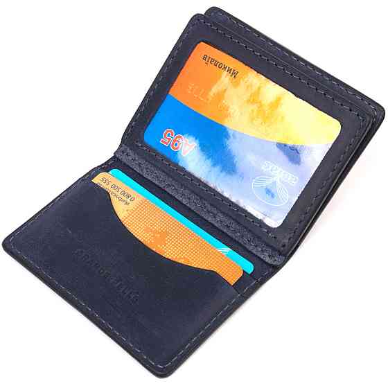 Практичная обложка на автодокументы в винтажной коже Сердце GRANDE PELLE 16714 Синий Киев