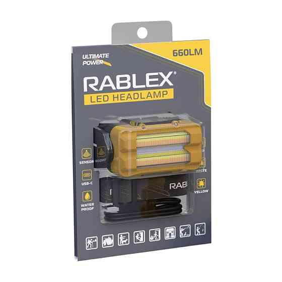 Налобний ліхтар Rablex RB981, жовтий + білий + червоний, 3хT6+4хCOB, Sensor, акум, Type-C Дніпро