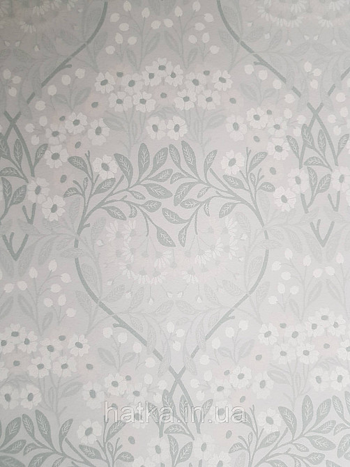 Шпалери флізелінові еко Rasch Sophia 0.53х10 рослинний принт квіти листя маленькі польові білі на сірому Київ - фото 1