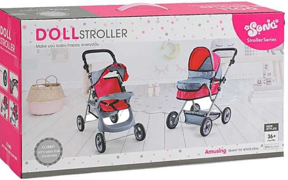 Металева Коляска для ляльок до 50 см, зі столиком, з кошиком, складана. Харків - фото 1